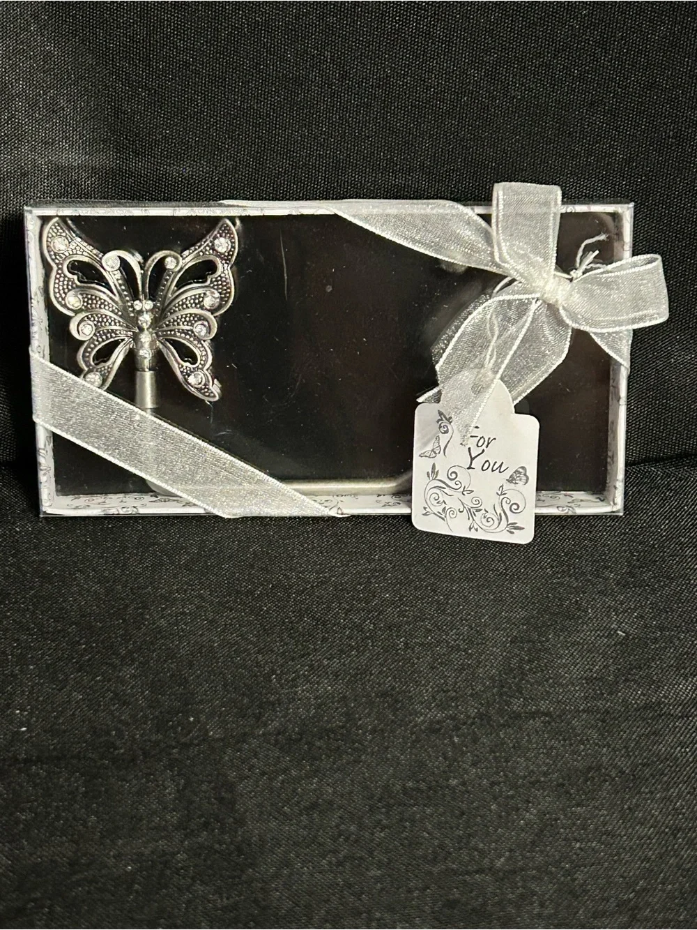 Silver & Rhinestone Butterfly Purse Handbag Holder Table Hook BNIB
